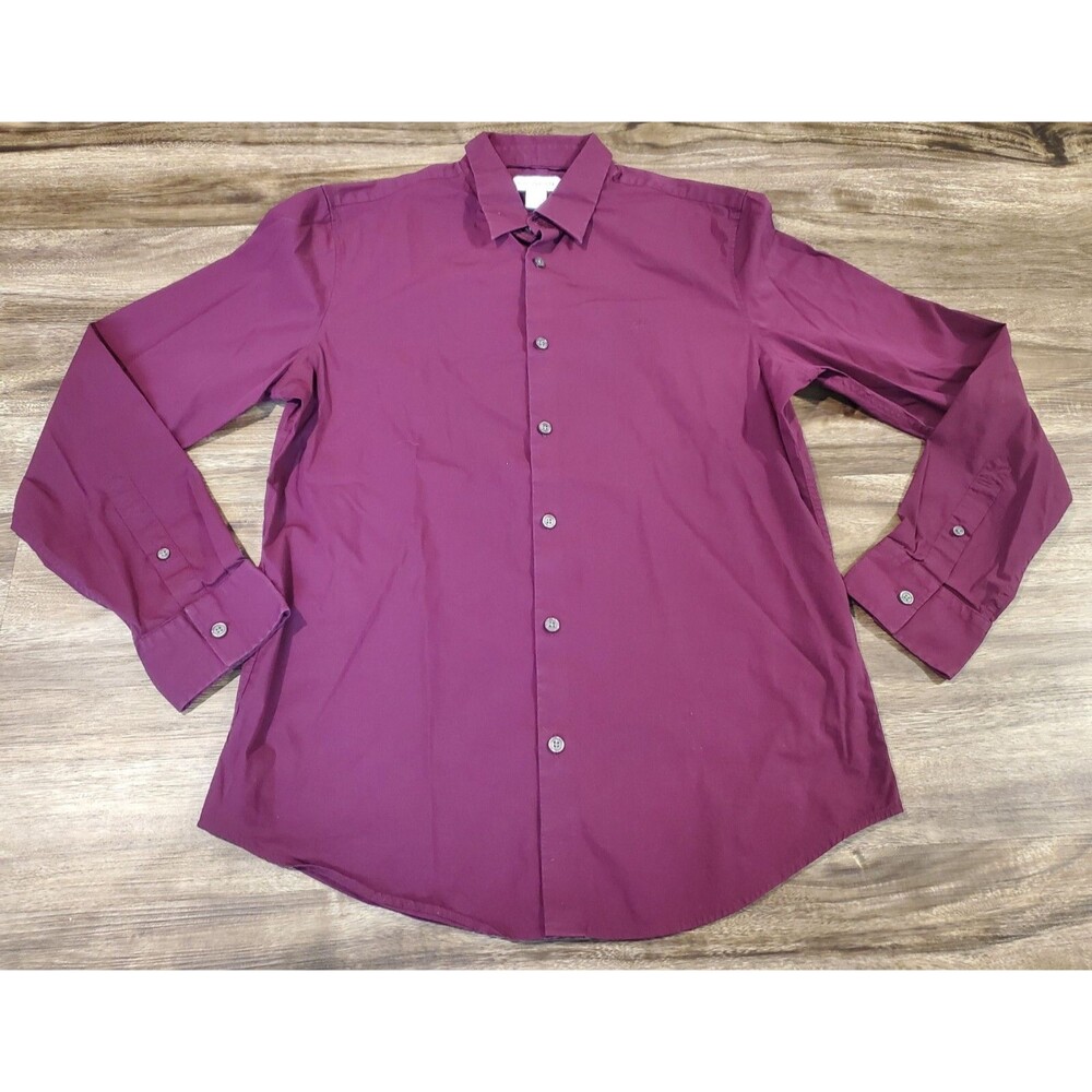 Calvin Klein Men's Medium Burgundy Button Down Shirt Long Sleeve CK